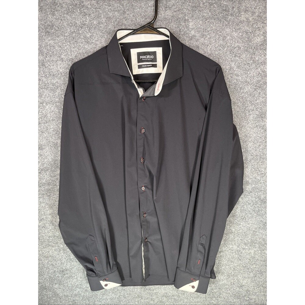 Maceoo Italian Fabrics Black Button Front Dress Shirt Men’s XL Long Sleeve
